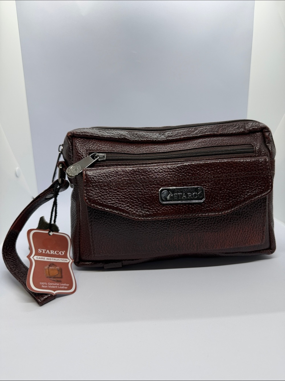 Men's Dark Brown Leather Dopp Kit with Wrist Strap